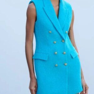 Zara Aqua Blue Sleeveless Blazer Dress - Sz. L